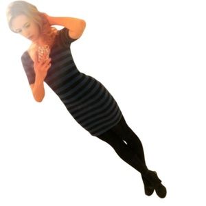 SOLD Striped Black and Blue Sz S Bodycon Office Dress
